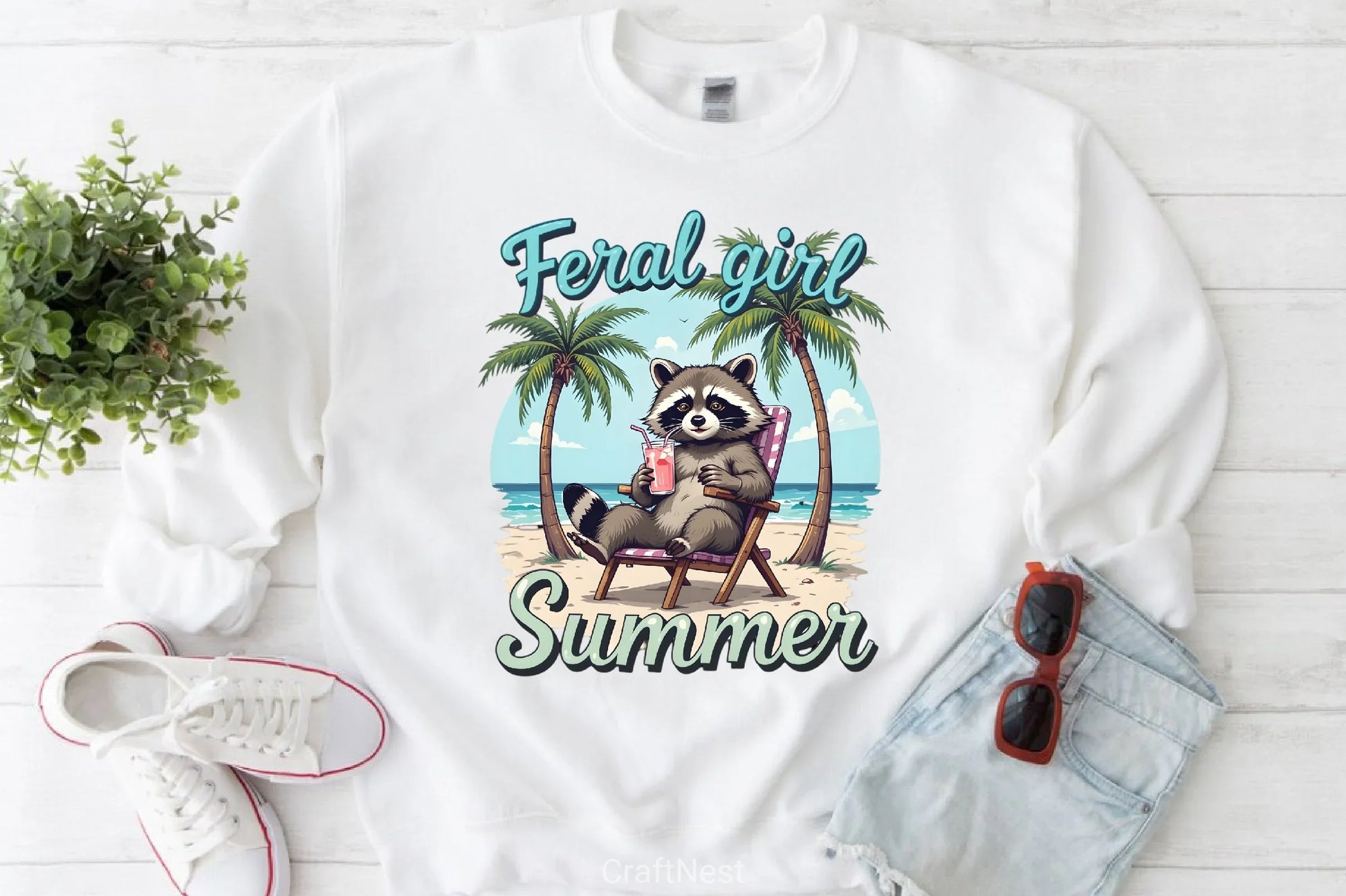 Feral Girl Summer Raccoon Shirt Clipart Bundle - CraftNest - Digital Crafting and Art