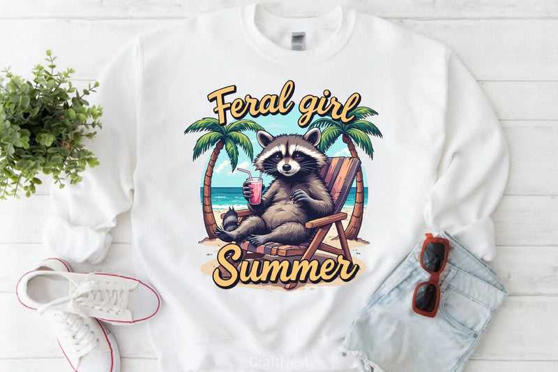 Feral Girl Summer Raccoon Shirt Clipart Bundle 2 - CraftNest - Digital Crafting and Art