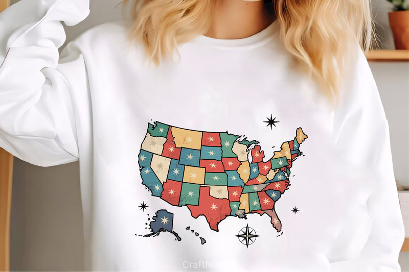 Retro USA Map Colorful States Clipart Bundle - CraftNest - Digital Crafting and Art