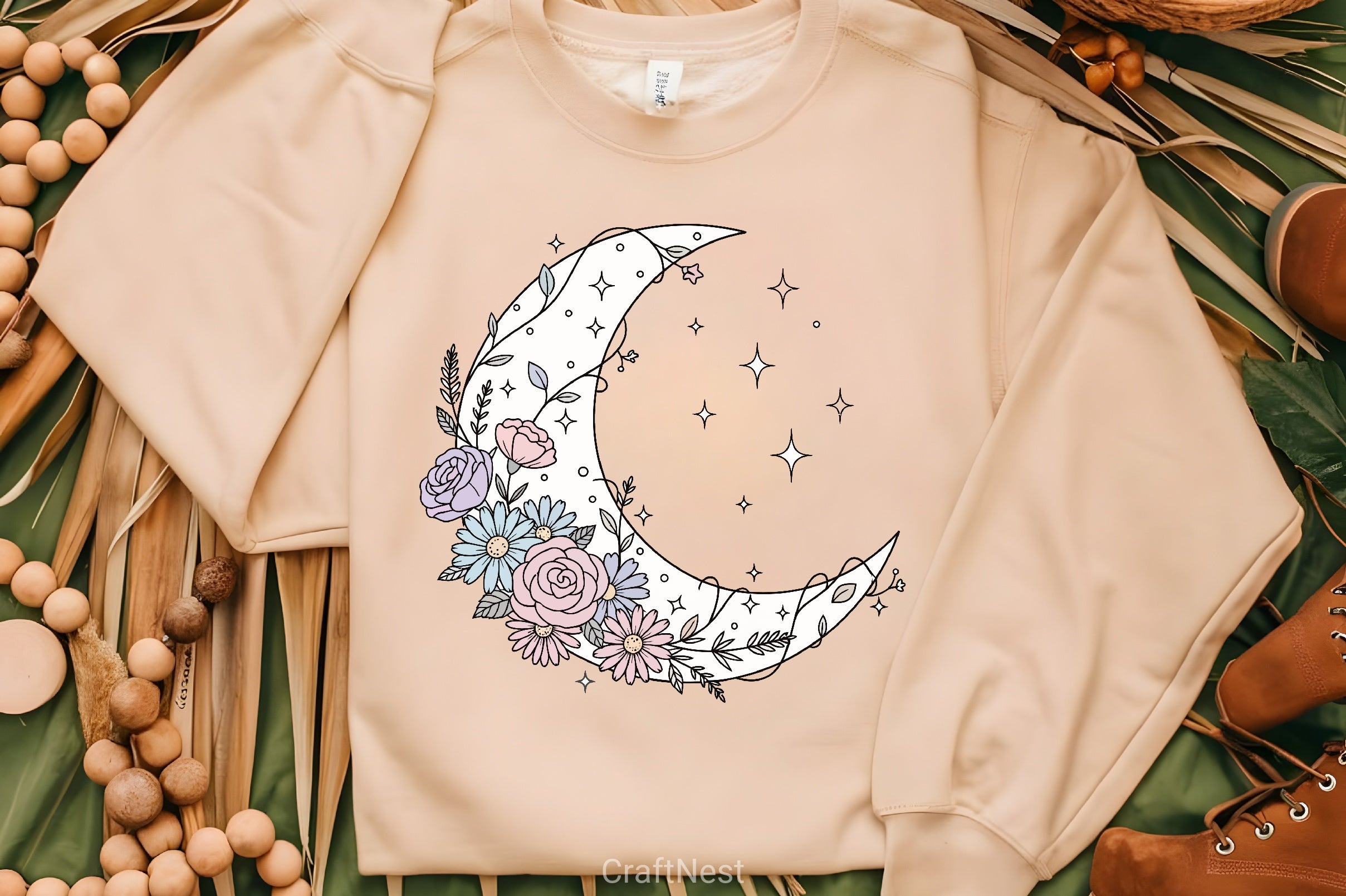 Crescent Moon Floral Clipart Bundle - CraftNest - Digital Crafting and Art