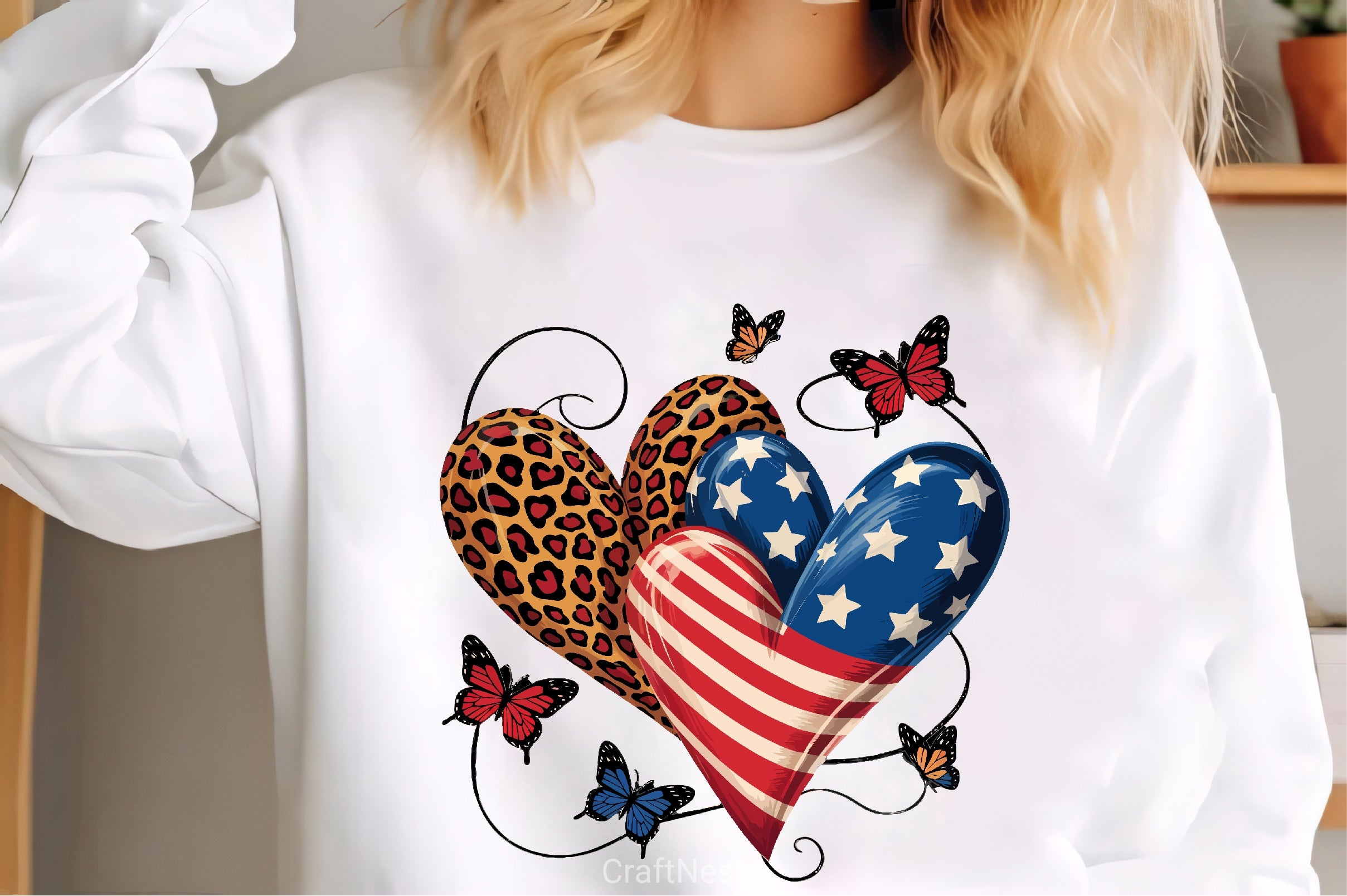 American & Leopard Print Hearts with Butterflies Clipart Bundle - CraftNest - Digital Crafting and Art