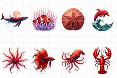 Red Ocean Animals Clipart Bundle - CraftNest - Digital Crafting and Art