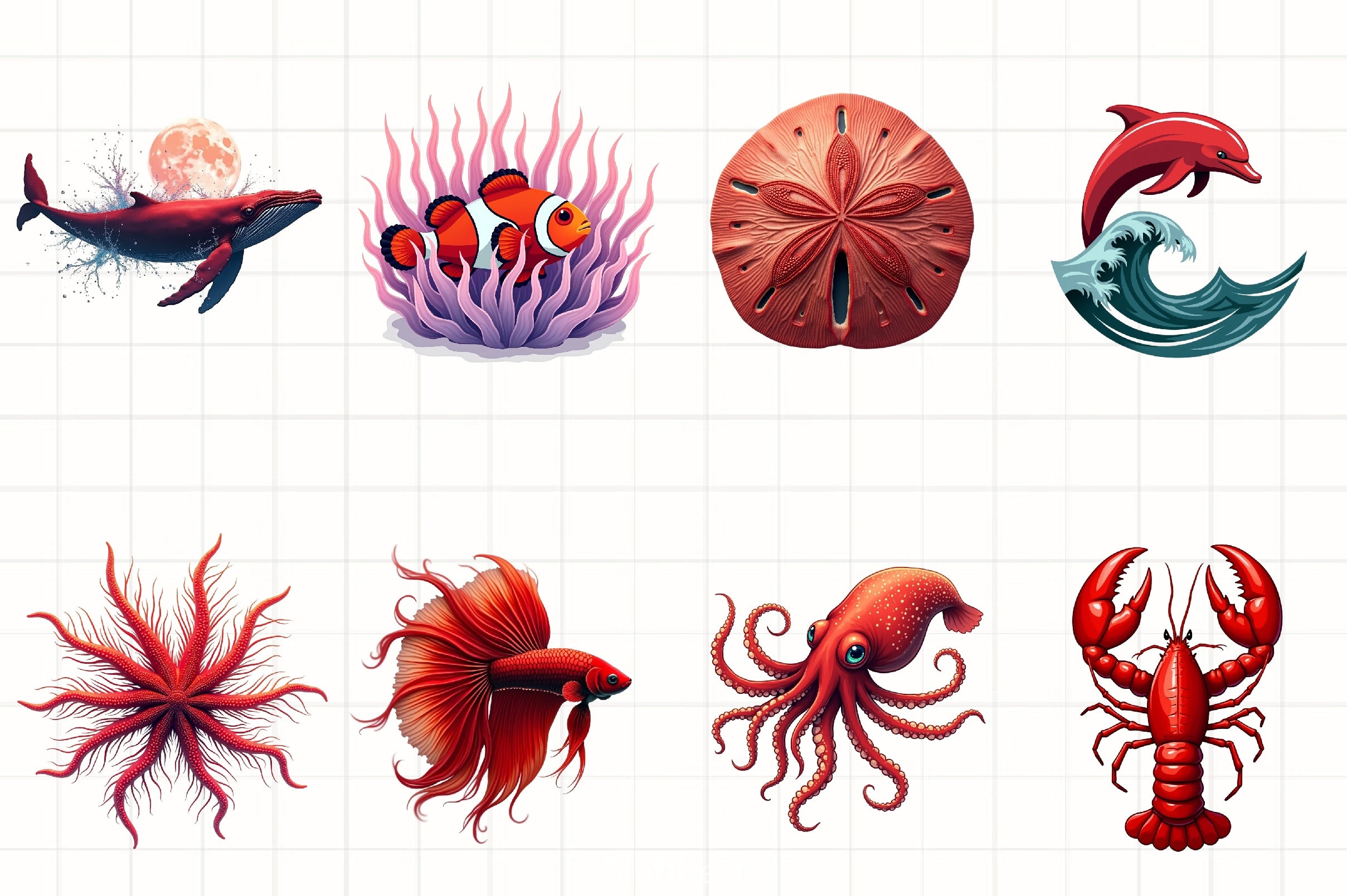 Red Ocean Animals Clipart Bundle - CraftNest - Digital Crafting and Art