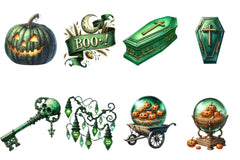 Antique Green Halloween Clipart Set - CraftNest - Digital Crafting and Art