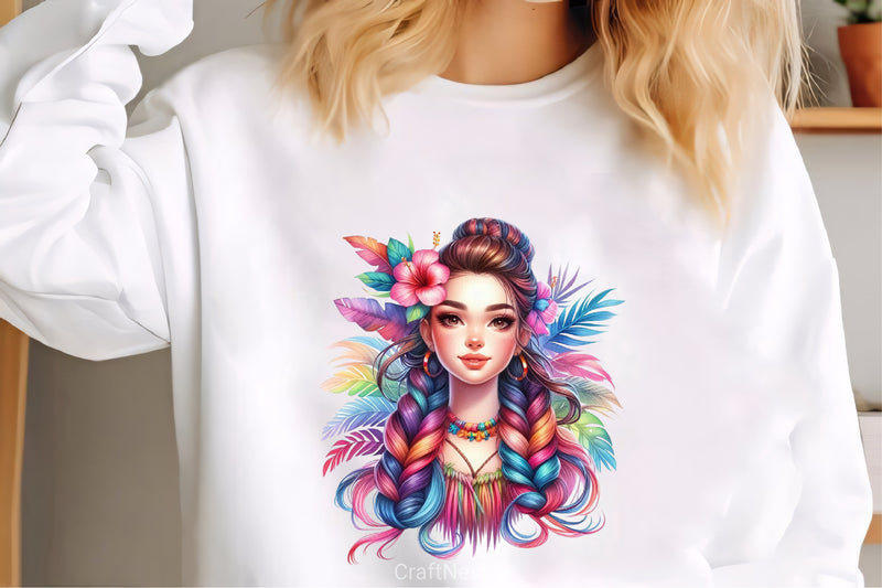 Rainbow Hair Girl Fantasy Art Clipart Bundle - CraftNest - Digital Crafting and Art