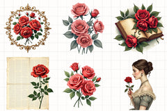 Red Roses Lithograph Clipart Bundle - CraftNest - Digital Crafting and Art