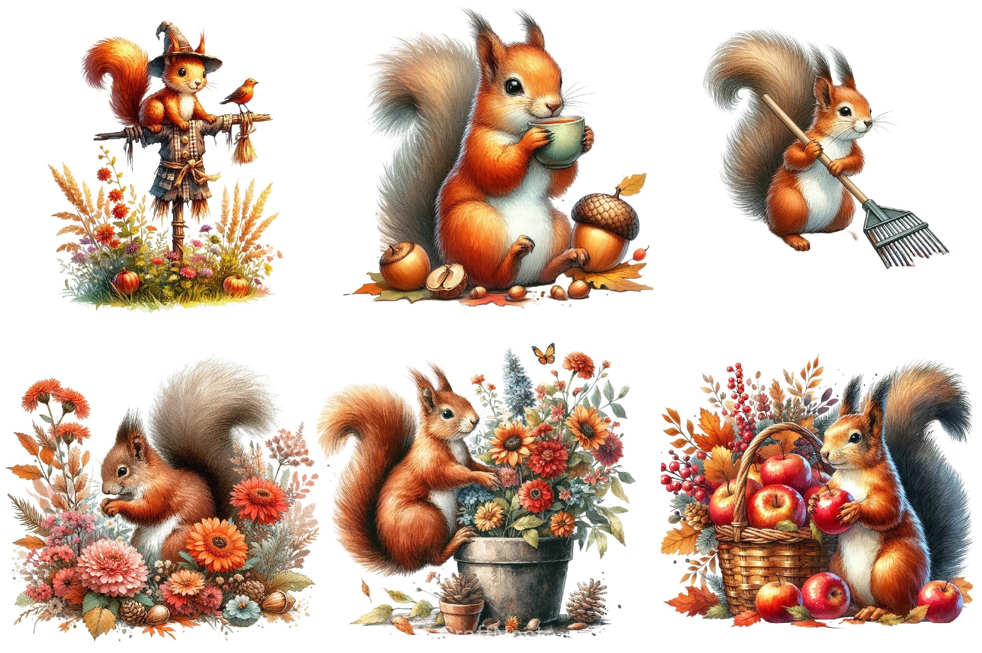 Autumn Squirrels Garden Clipart Bundle - CraftNest - Digital Crafting and Art