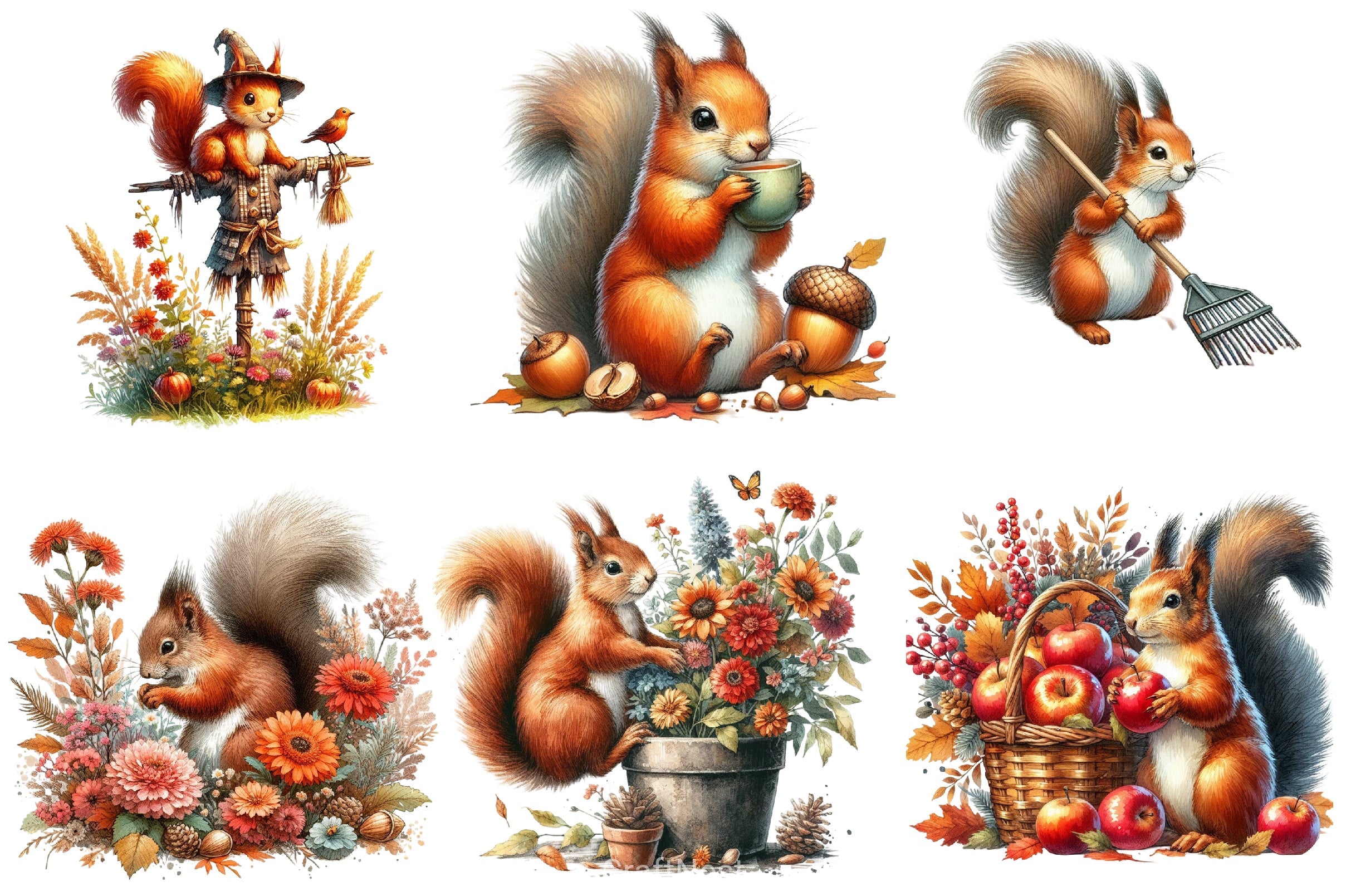 Autumn Squirrels Garden Clipart Bundle - CraftNest - Digital Crafting and Art