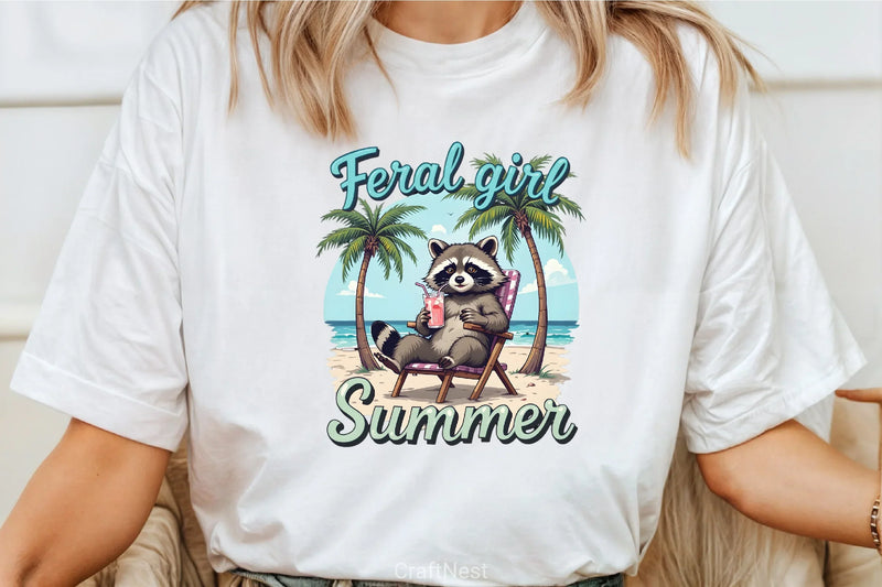 Feral Girl Summer Raccoon Shirt Clipart Bundle - CraftNest - Digital Crafting and Art