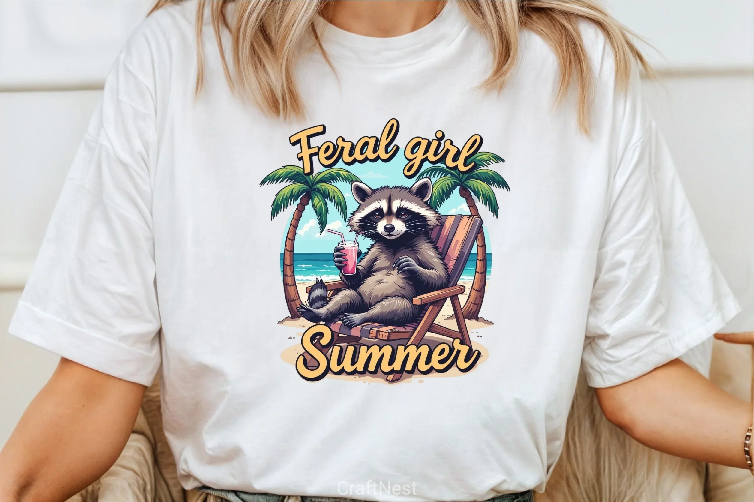 Feral Girl Summer Raccoon Shirt Clipart Bundle 2 - CraftNest - Digital Crafting and Art