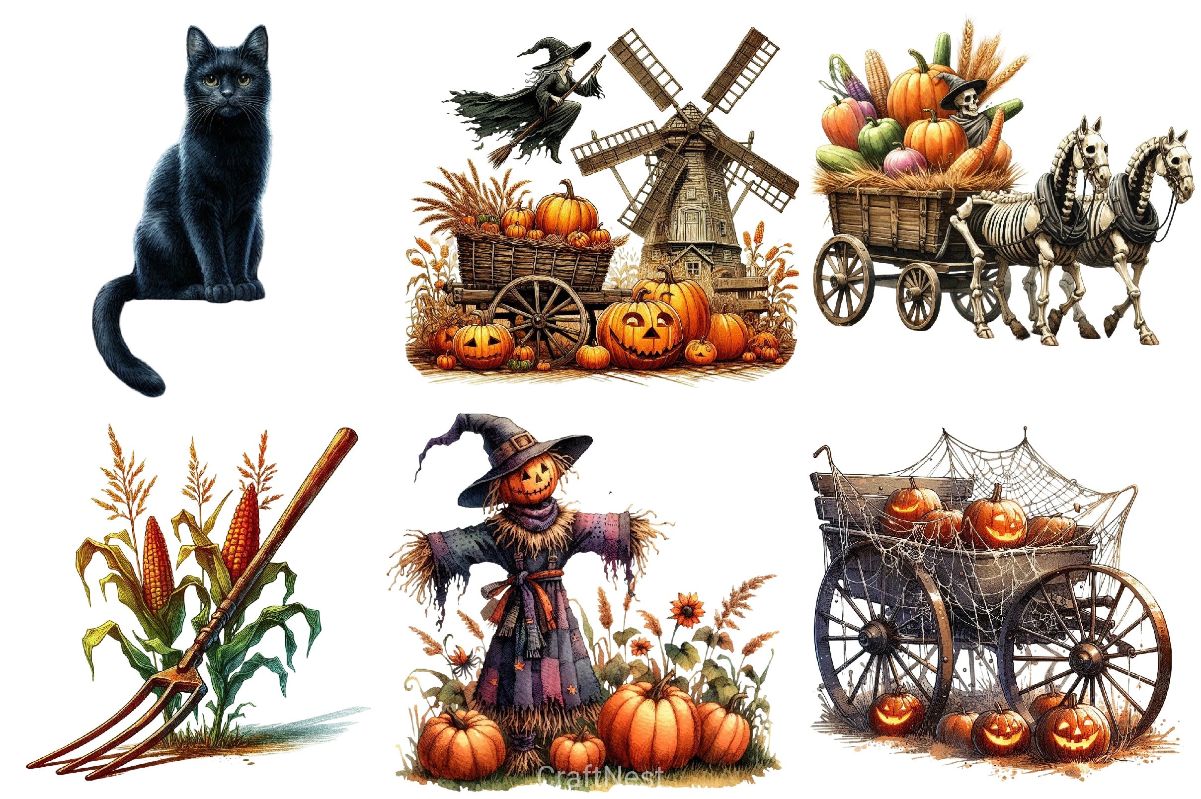 Antique Farming Halloween Clipart Bundle - CraftNest - Digital Crafting and Art
