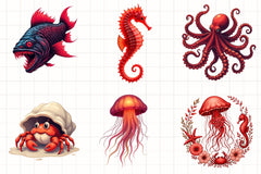 Red Ocean Animals Clipart Bundle - CraftNest - Digital Crafting and Art