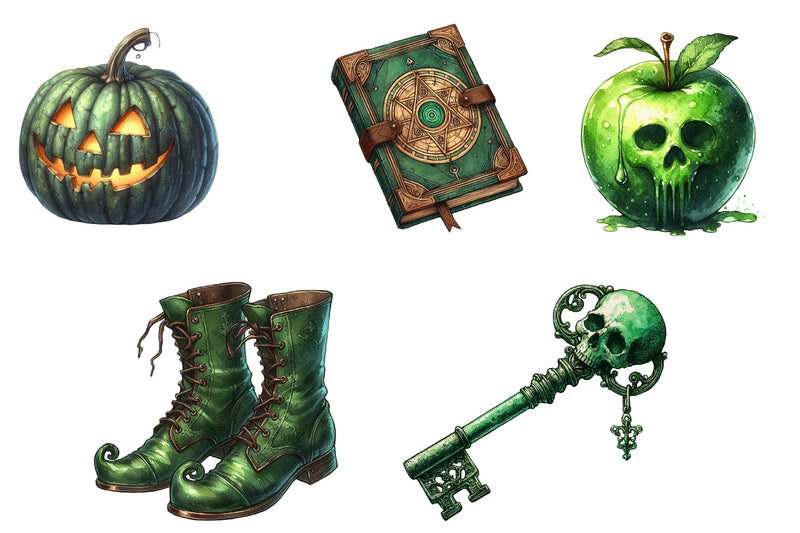 Antique Green Halloween Clipart Set - CraftNest - Digital Crafting and Art