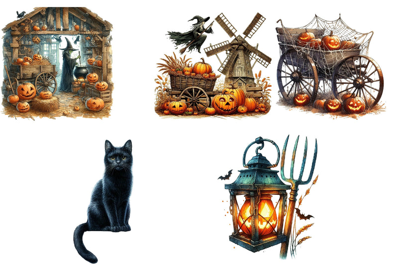 Antique Farming Halloween Clipart Bundle - CraftNest - Digital Crafting and Art