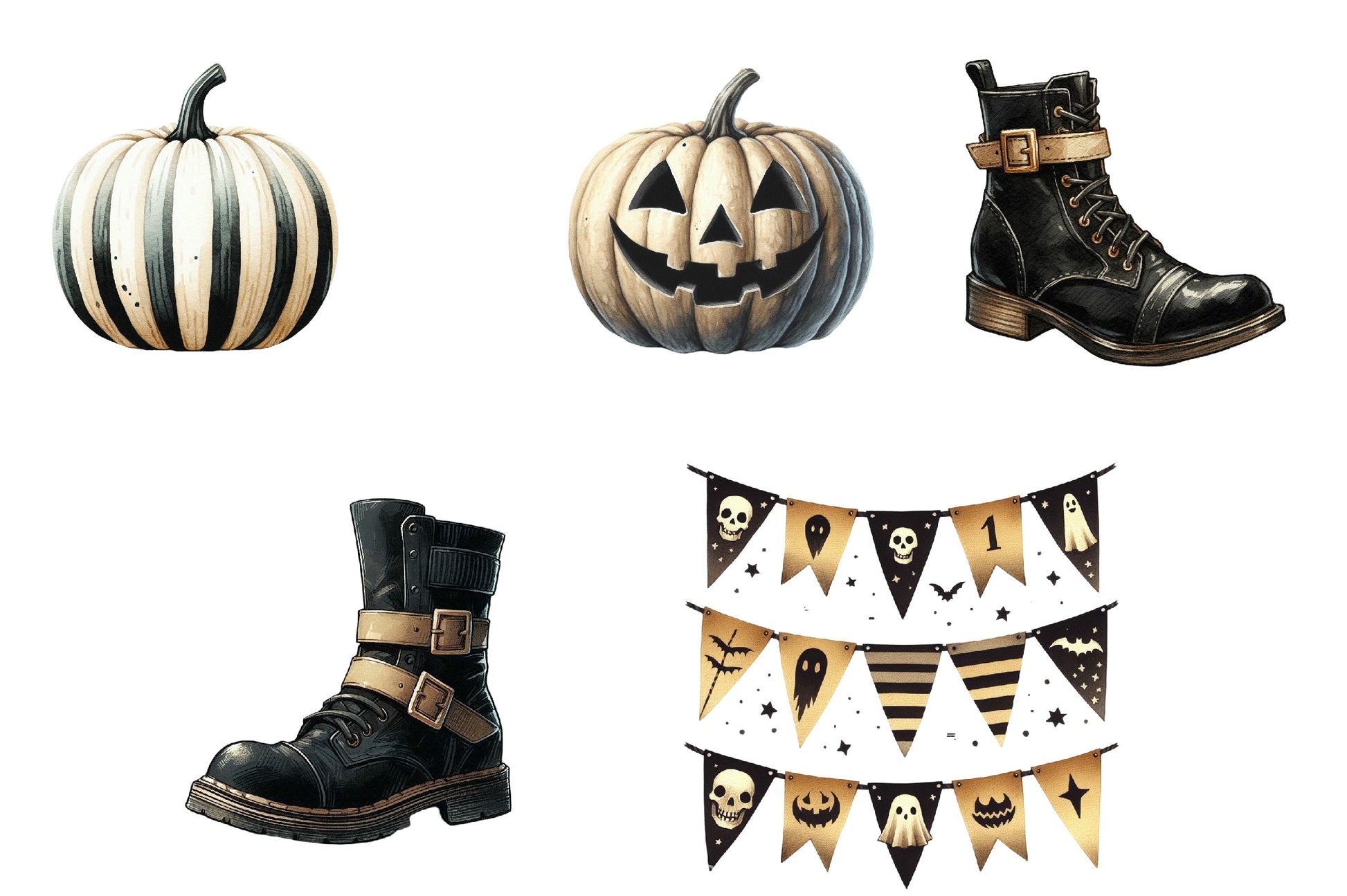 Beige & Black Halloween Clipart Bundle 2 - CraftNest - Digital Crafting and Art