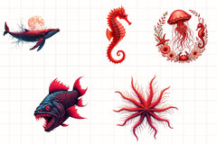 Red Ocean Animals Clipart Bundle - CraftNest - Digital Crafting and Art