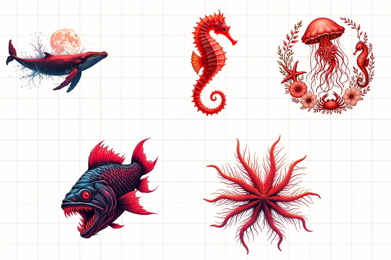 Red Ocean Animals Clipart Bundle - CraftNest - Digital Crafting and Art