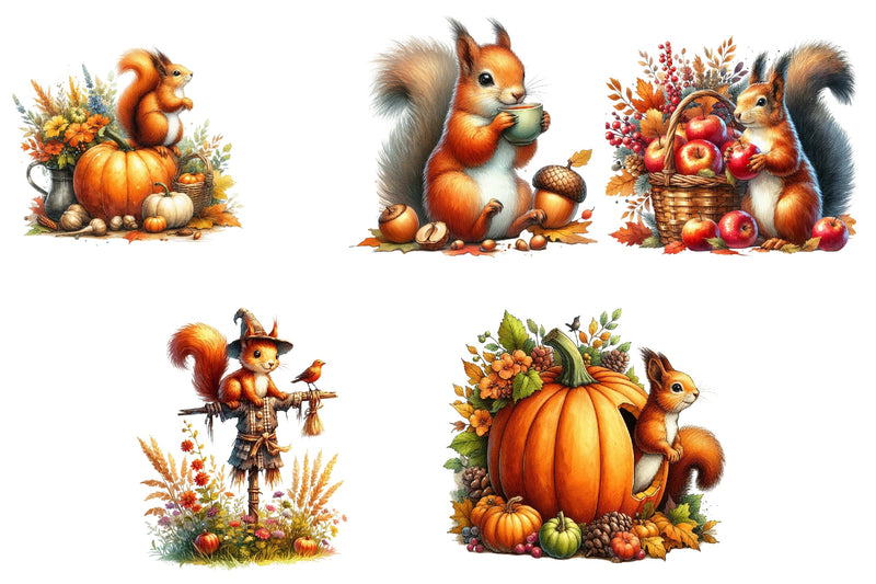 Autumn Squirrels Garden Clipart Bundle - CraftNest - Digital Crafting and Art