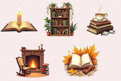 Cozy Books Reading Nook Clipart Bundle - CraftNest - Digital Crafting and Art