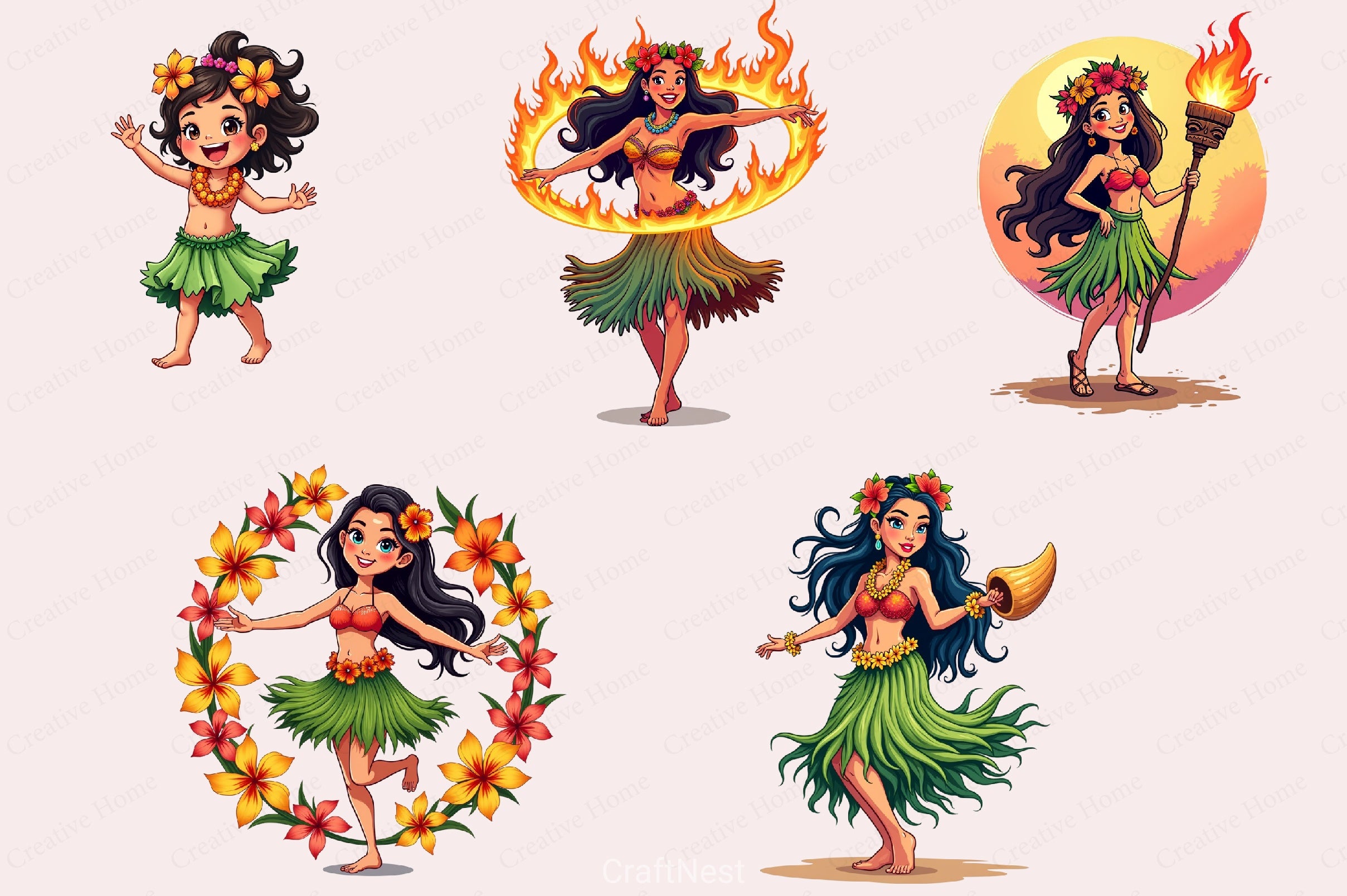 Hula Girl Clipart Bundle 3 - CraftNest - Digital Crafting and Art
