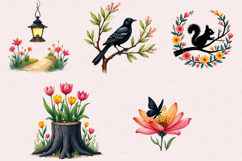 Black Spring Outdoor Clipart Bundle - CraftNest - Digital Crafting and Art