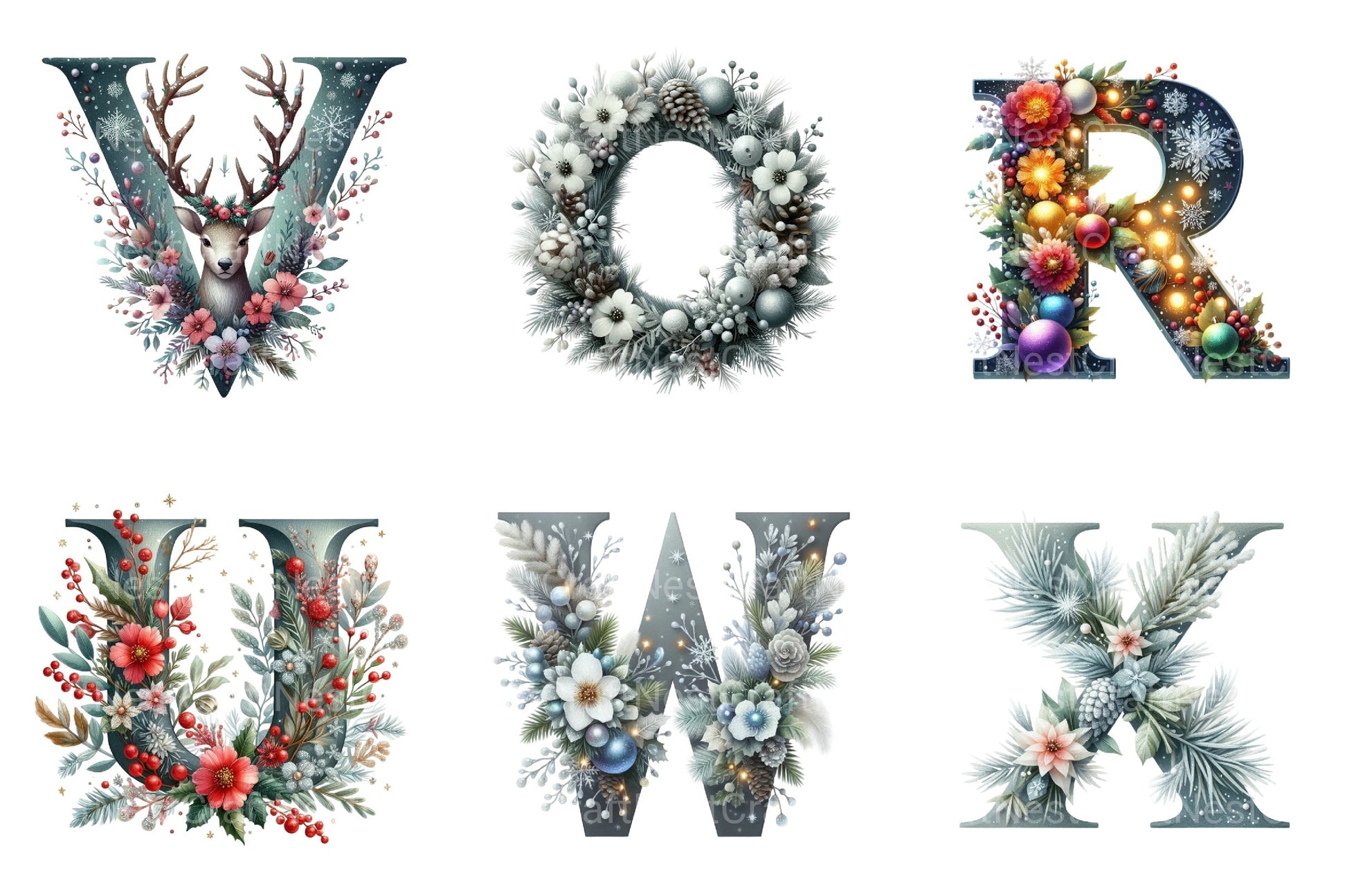 Christmas Alphabet Numbers Reindeer Santa Snowman Clipart Bundle - CraftNest - Digital Crafting and Art