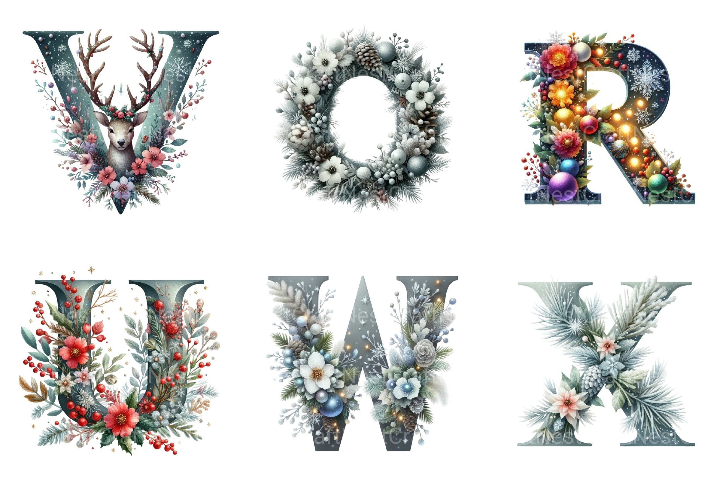 Christmas Alphabet Numbers Reindeer Santa Snowman Clipart Bundle - CraftNest - Digital Crafting and Art