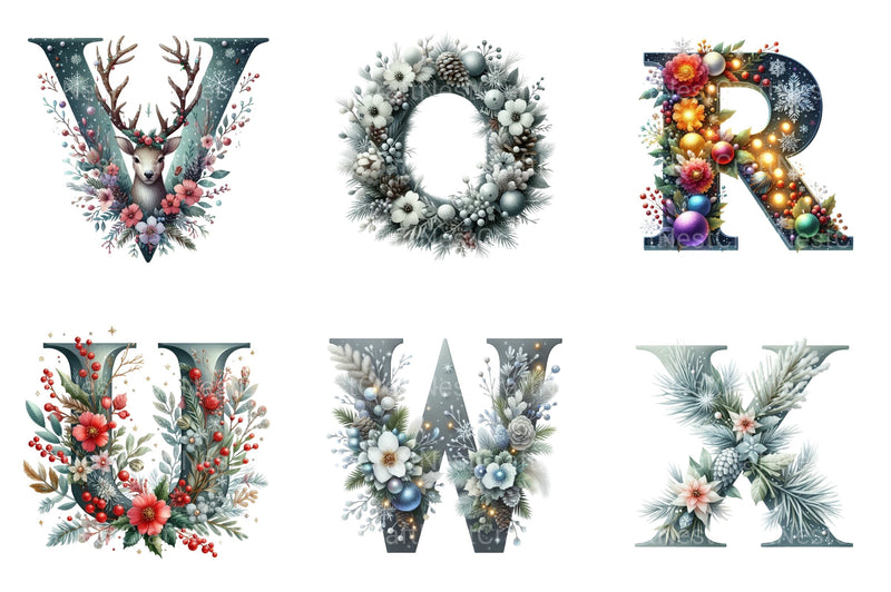 Christmas Alphabet Numbers Reindeer Santa Snowman Clipart Bundle - CraftNest - Digital Crafting and Art