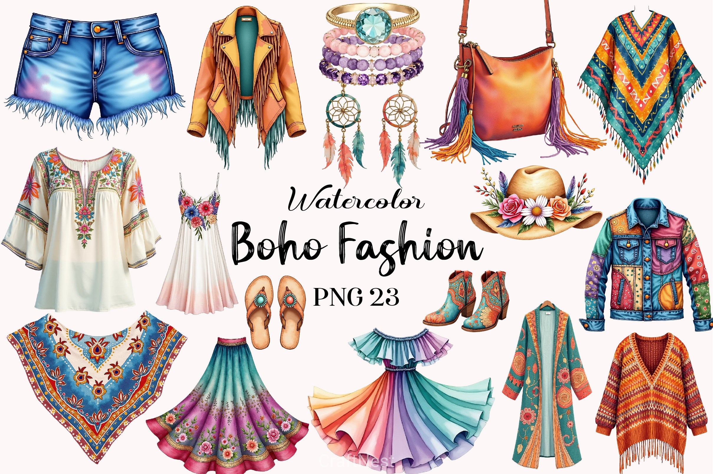 Boho Fashion Clipart Bundle 1 - CraftNest - Digital Crafting and Art