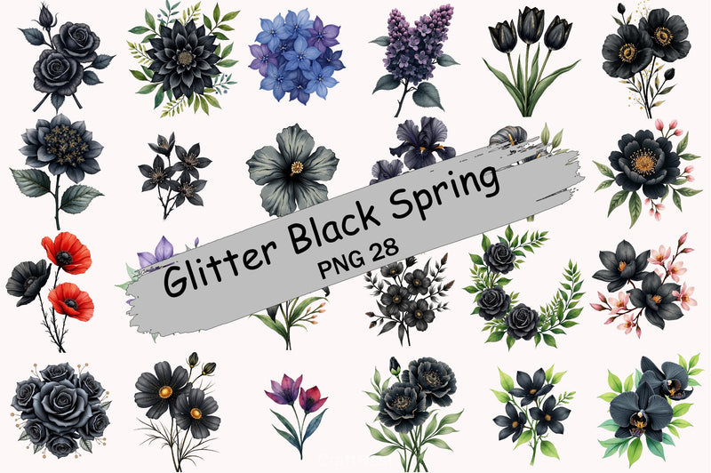 Glitter Luxury Black Spring Clipart Bundle 6 - CraftNest - Digital Crafting and Art