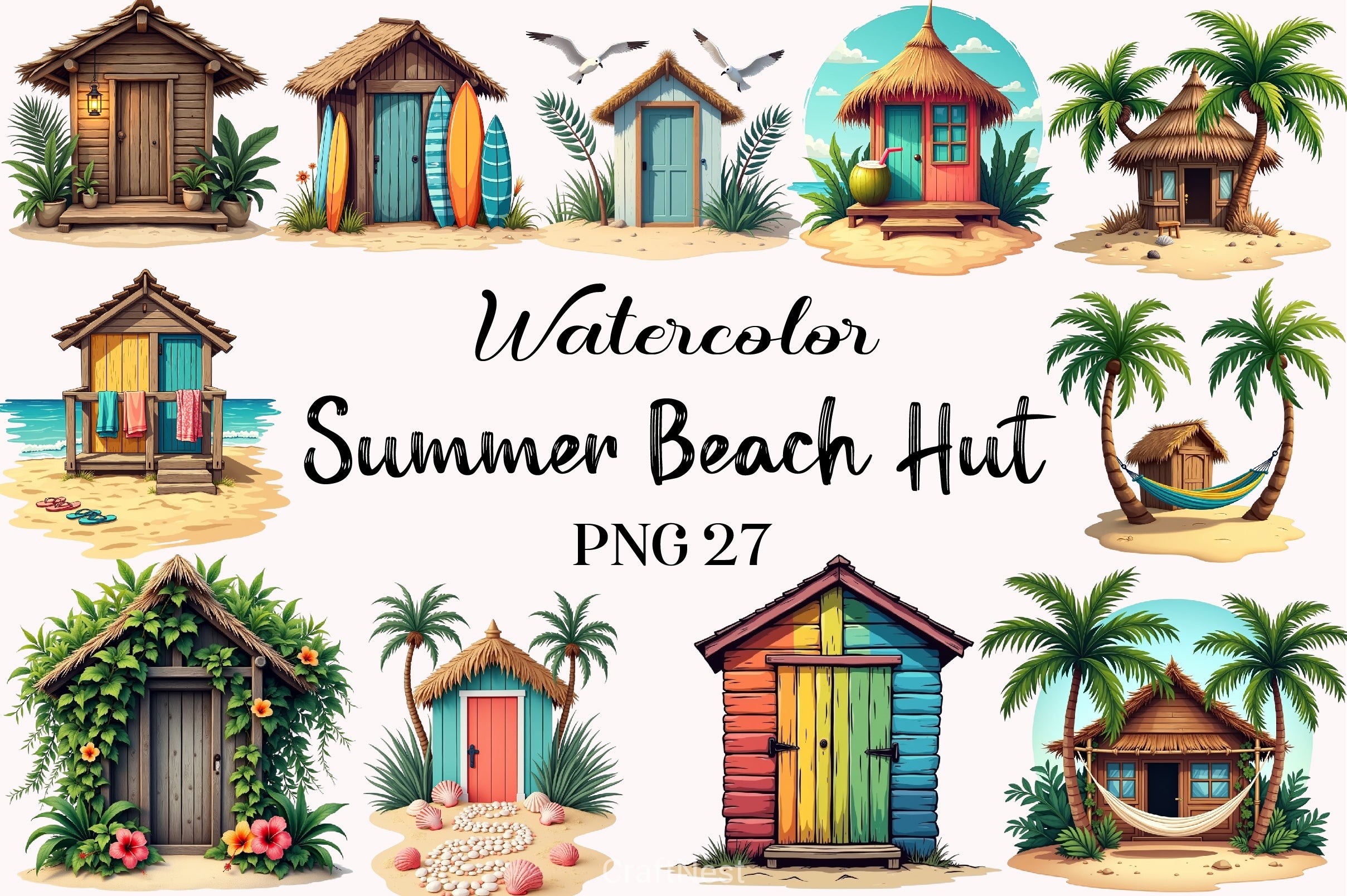 Summer Beach Hut Clipart Bundle - CraftNest - Digital Crafting and Art