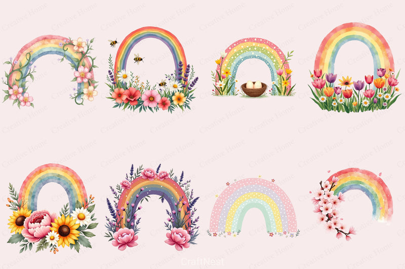Floral Spring Rainbow Clipart Bundle - CraftNest - Digital Crafting and Art