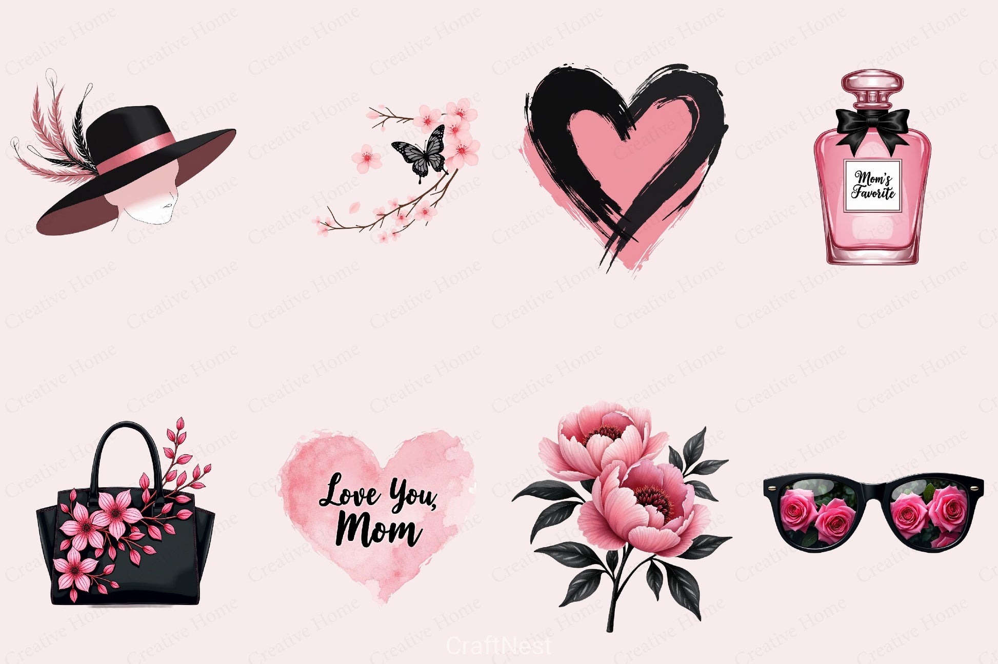 Black & Pink Mother's Day Clipart Bundle - CraftNest - Digital Crafting and Art