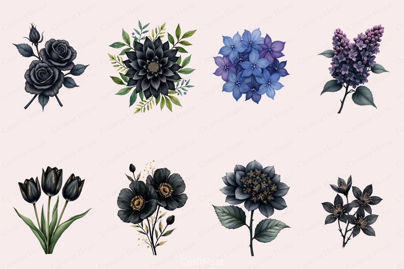 Glitter Luxury Black Spring Clipart Bundle 6 - CraftNest - Digital Crafting and Art