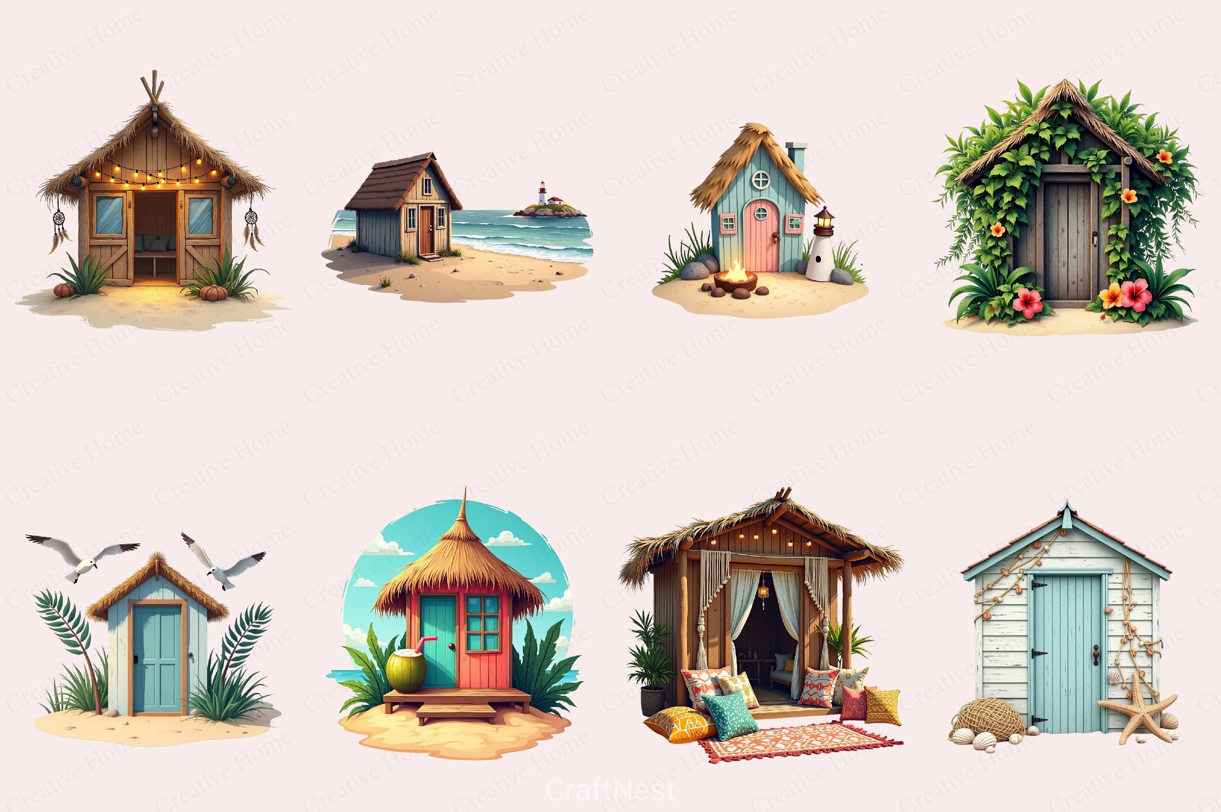 Summer Beach Hut Clipart Bundle - CraftNest - Digital Crafting and Art
