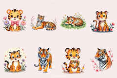 Cute Tiger Floral Clipart Bundle - CraftNest - Digital Crafting and Art
