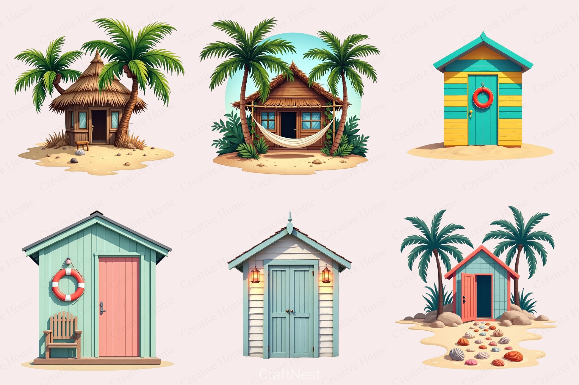 Summer Beach Hut Clipart Bundle - CraftNest - Digital Crafting and Art