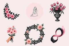Black & Pink Mother's Day Clipart Bundle - CraftNest - Digital Crafting and Art