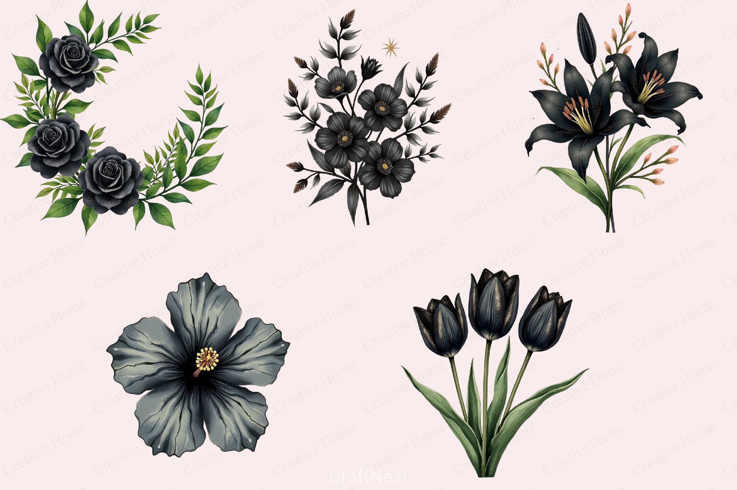 Glitter Luxury Black Spring Clipart Bundle 6 - CraftNest - Digital Crafting and Art