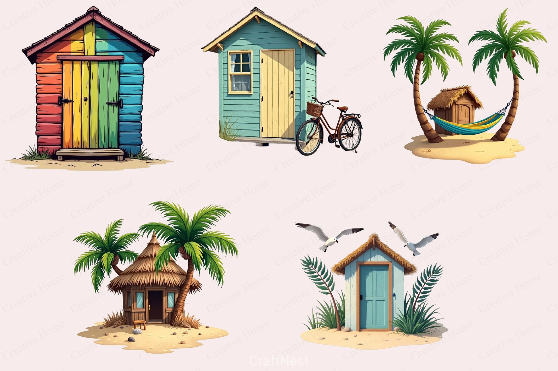 Summer Beach Hut Clipart Bundle - CraftNest - Digital Crafting and Art
