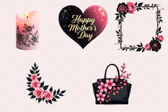 Black & Pink Mother's Day Clipart Bundle - CraftNest - Digital Crafting and Art
