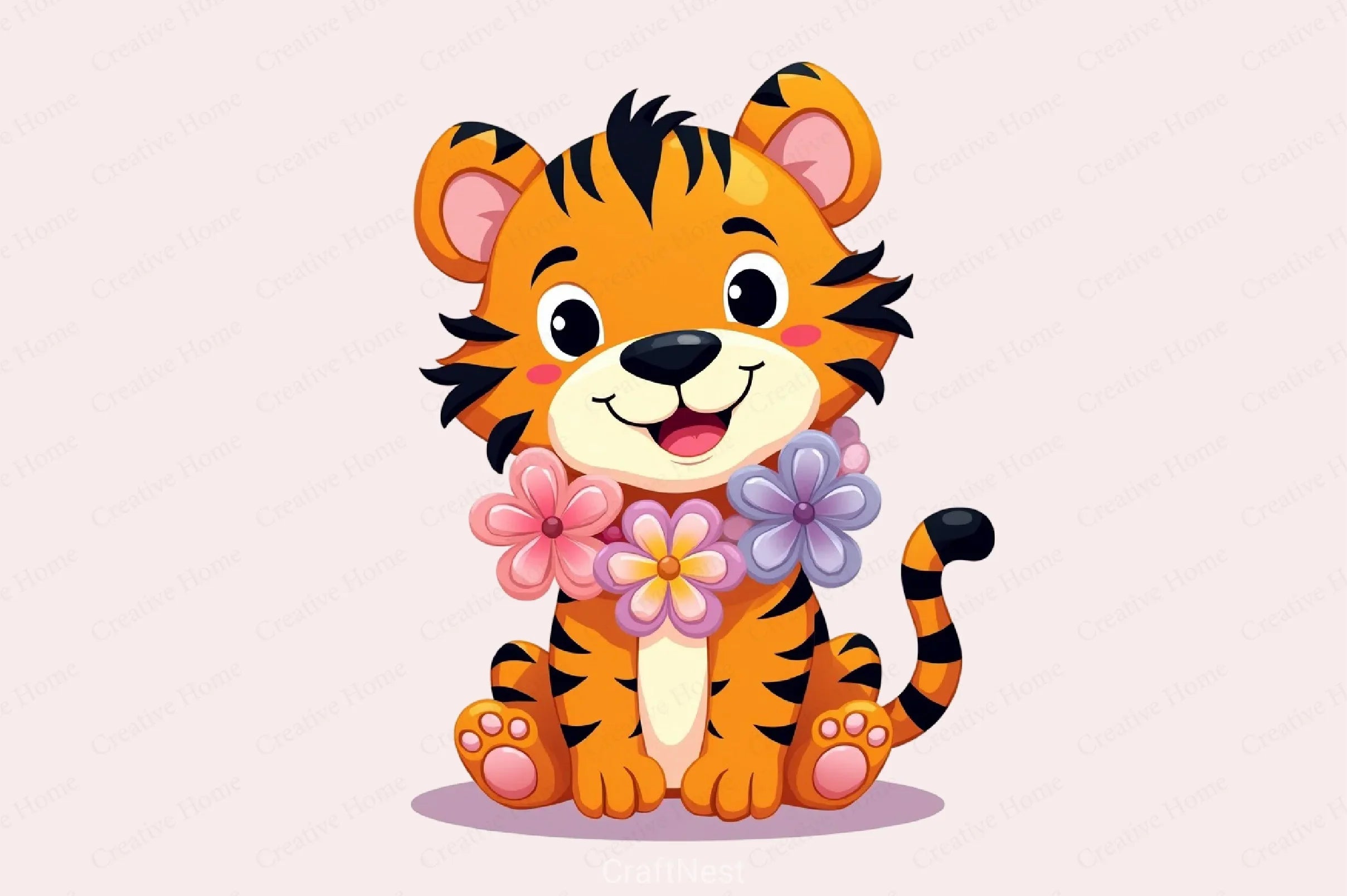 Cute Tiger Floral Clipart Bundle - CraftNest - Digital Crafting and Art