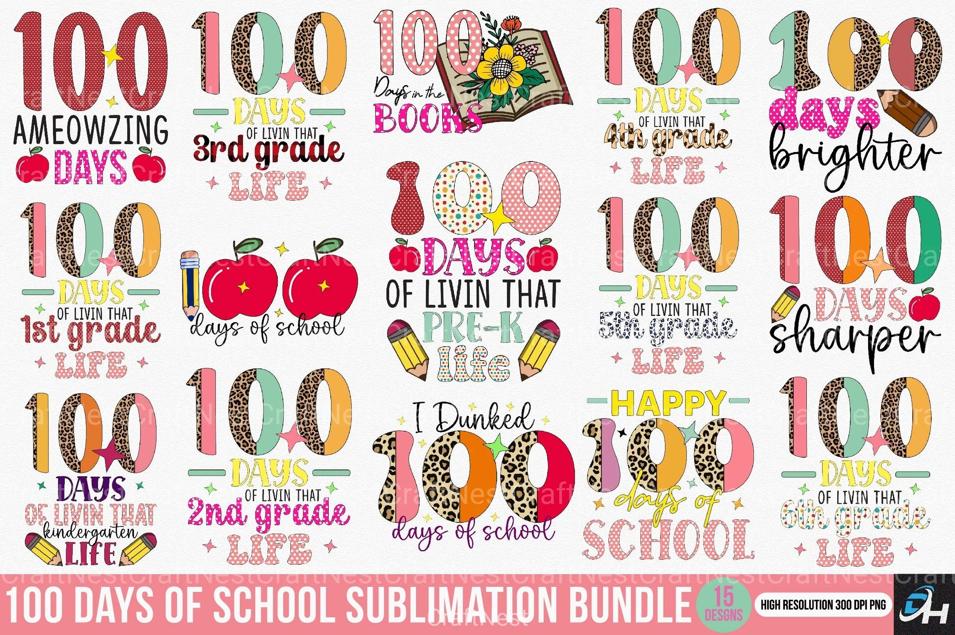 100 Days of School Clipart Bundle - CraftNest - Digital Crafting and Art