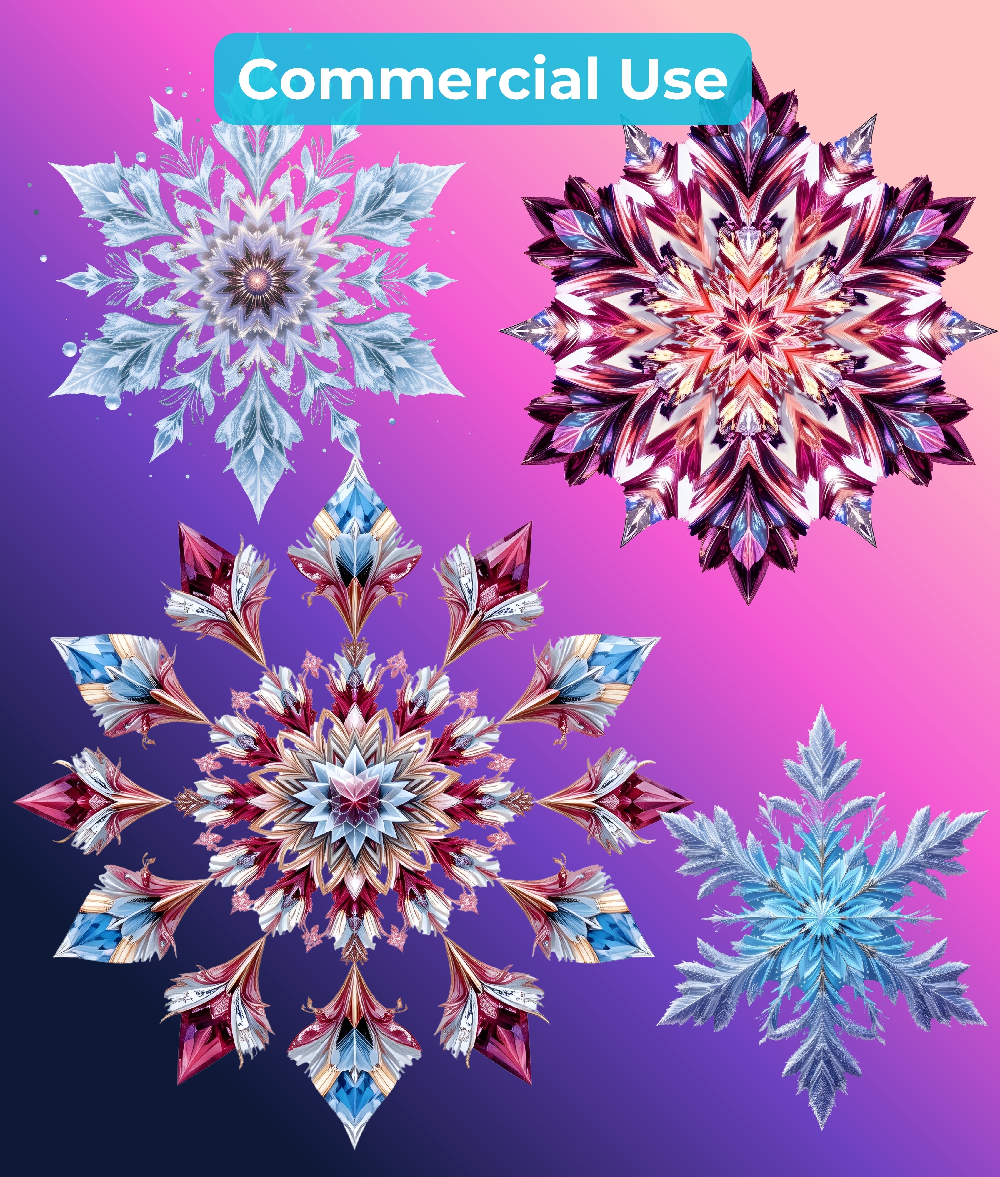 Ethereal Fantasy Snowflakes Clipart Bundle