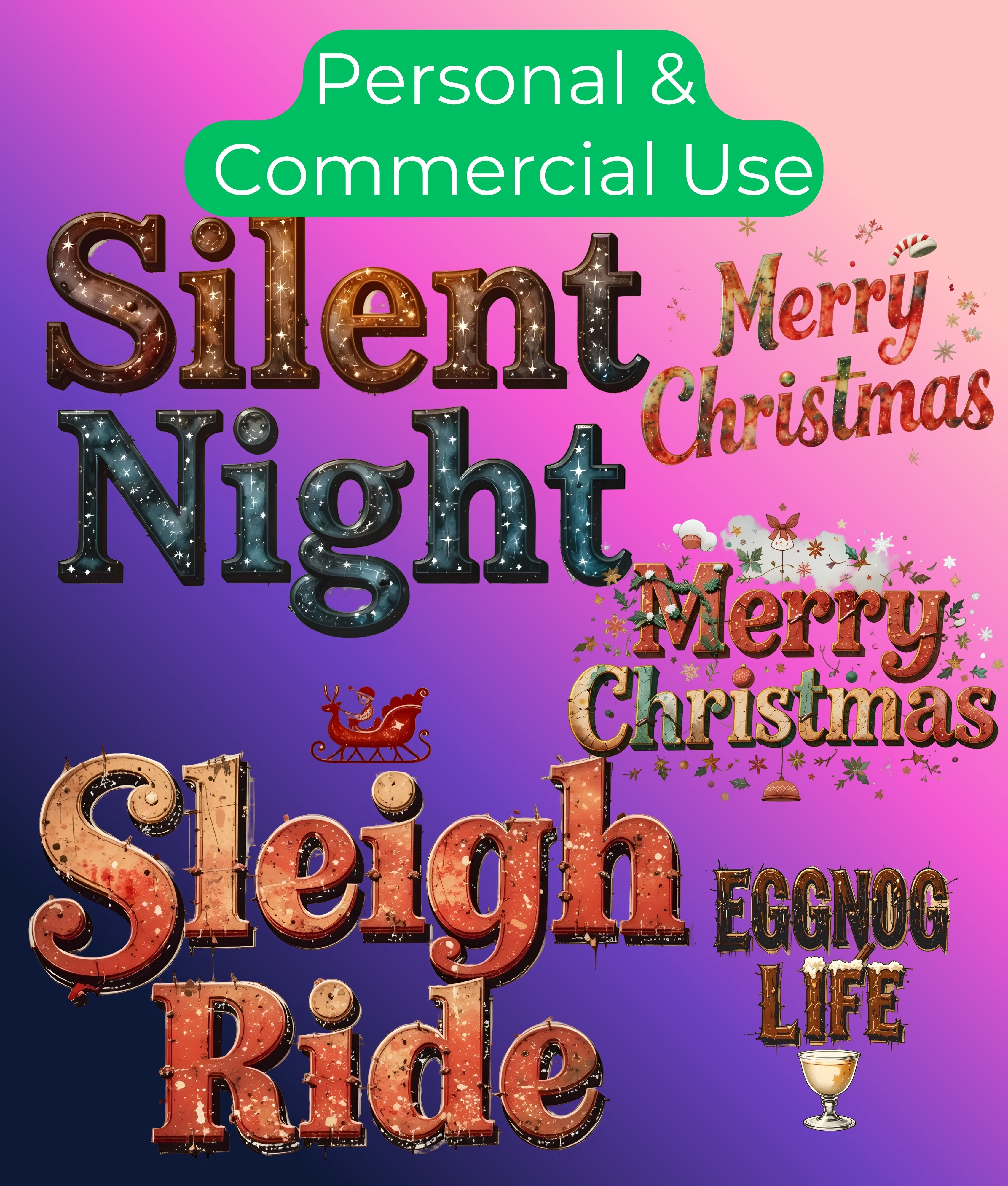 Vintage Christmas Texts Clipart Bundle