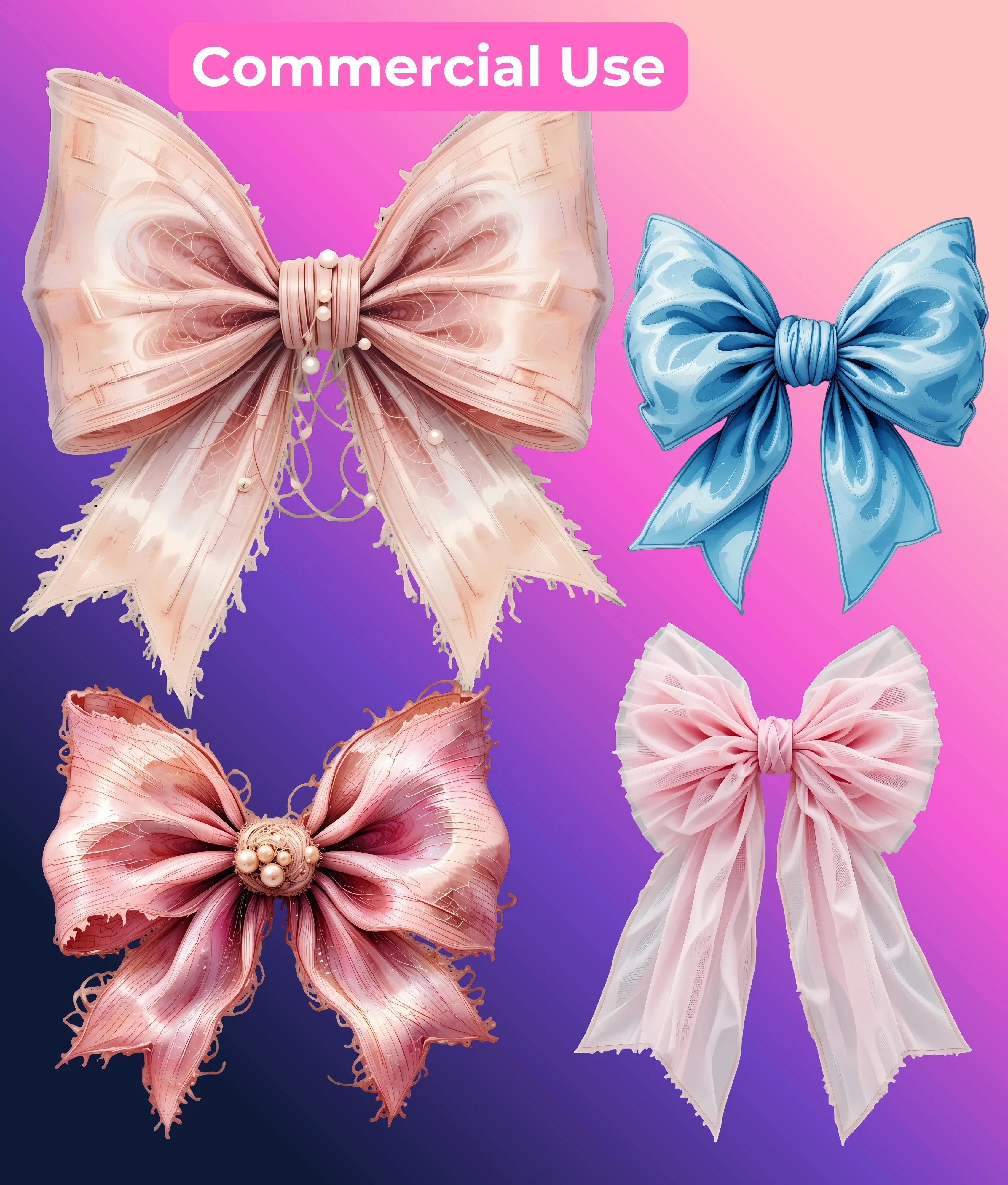 Messy Coquette Holiday Bows Clipart Bundle - CraftNest - Digital Crafting and Art