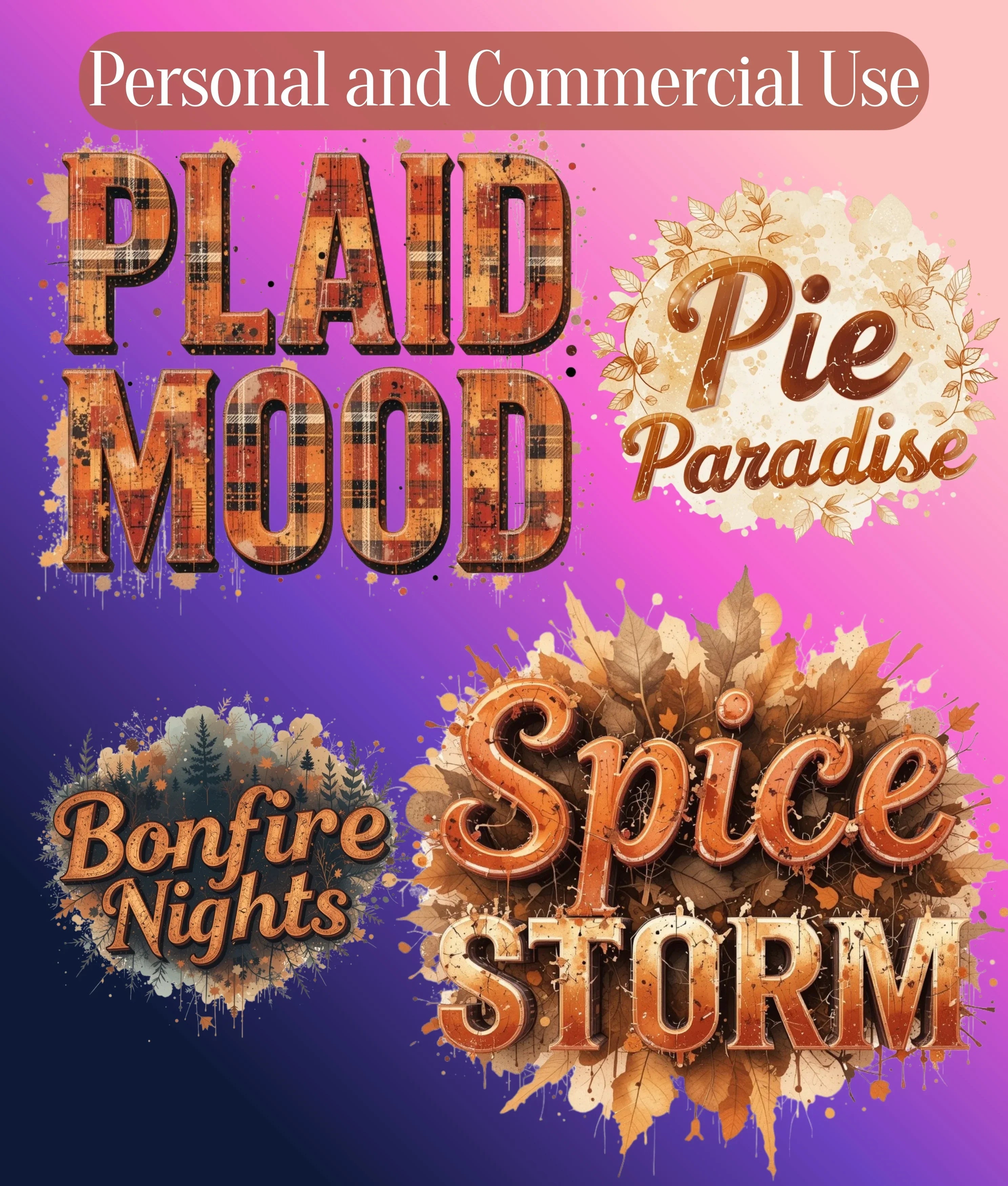 Fall Retro Distressed Text Clipart Bundle - CraftNest - Digital Crafting and Art