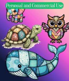 Patchwork Wild Animals Clipart Bundle - CraftNest - Digital Crafting and Art