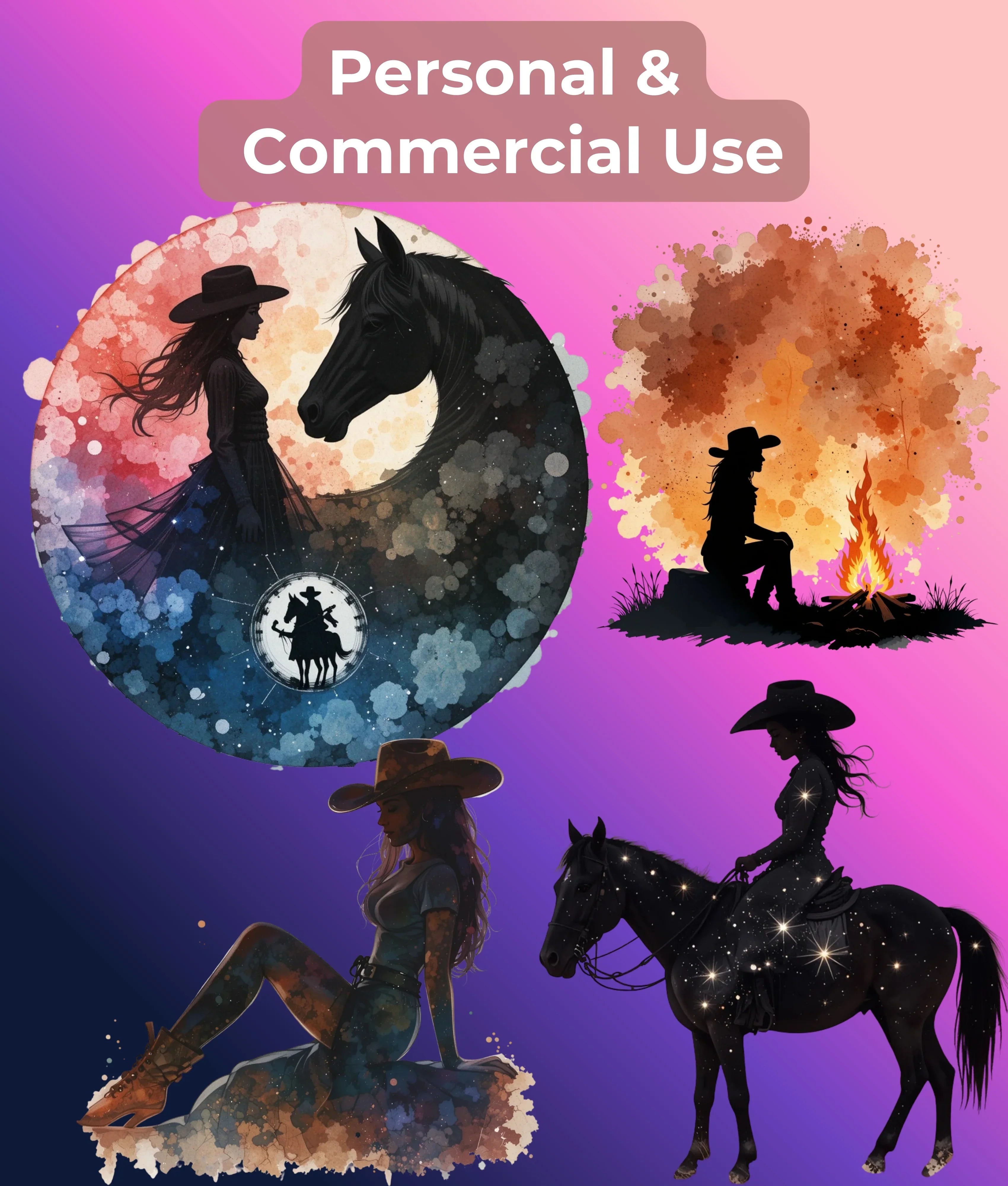 Cowgirl Silhouette Clipart Bundle - CraftNest - Digital Crafting and Art