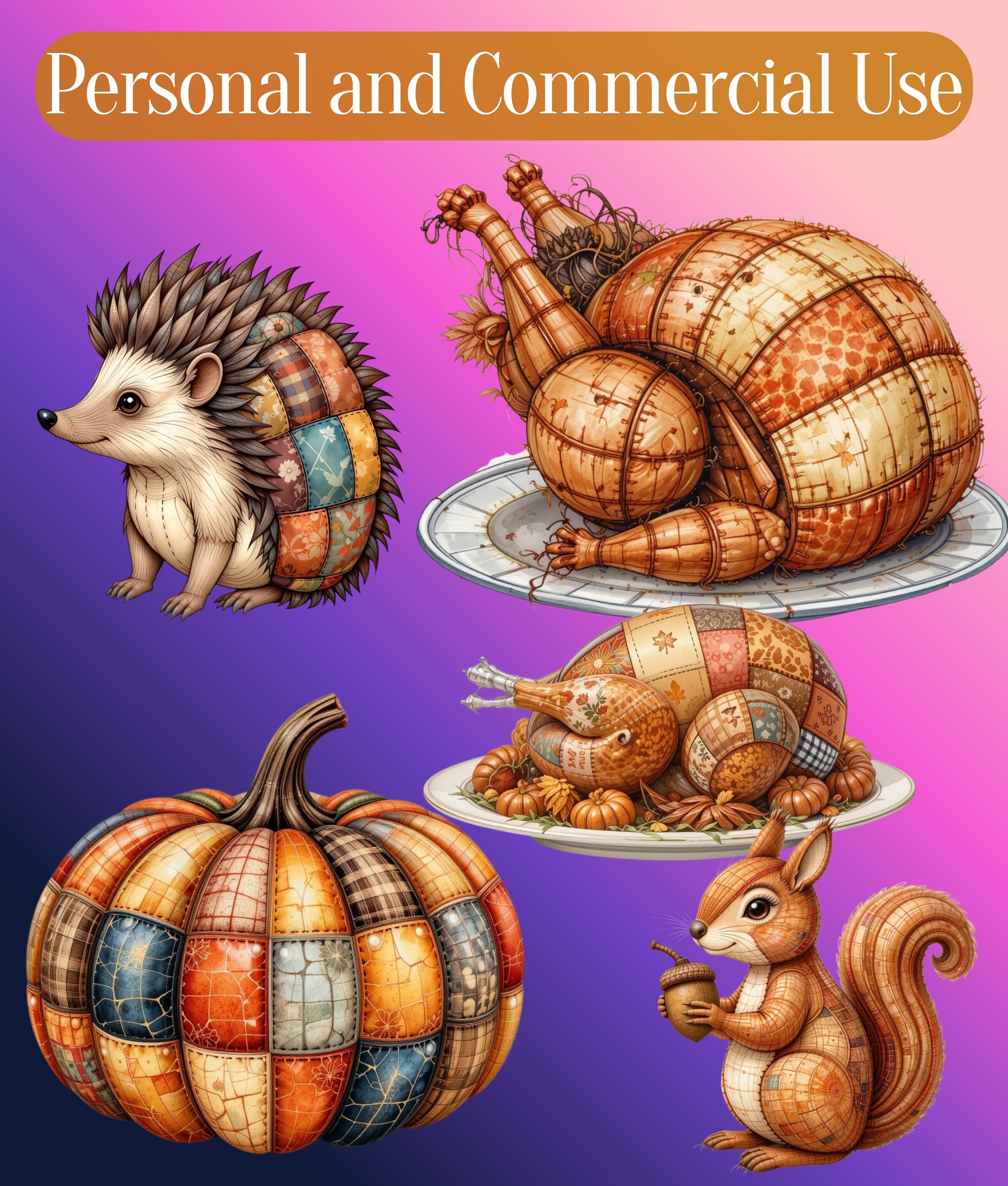 Patchwork Thanksgiving Clipart Bundle